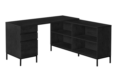 Monarch Specialties I 7493 Computer Desk, Home Office, Corner, Storage Drawers, 60" L, L Shape, Work, Laptop, Metal, Laminate, Black, Contemporary, Modern