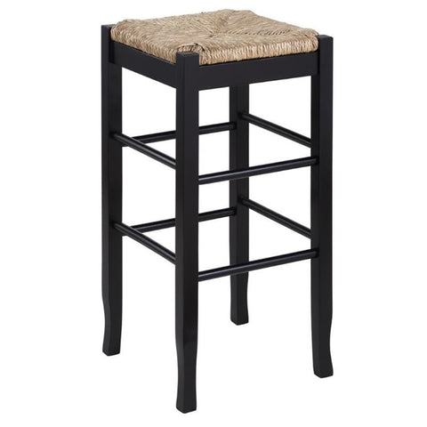 Boraam Square Rush Seat Bar Height Stool, 29-Inch, Black