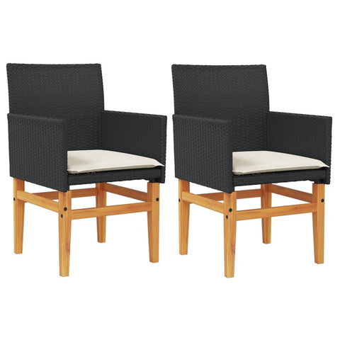 vidaXL Patio Chairs with Cushions - Modern Black Poly Rattan & Solid Wood - Comfortable Outdoor Seating for Patio/Garden - Set of 2