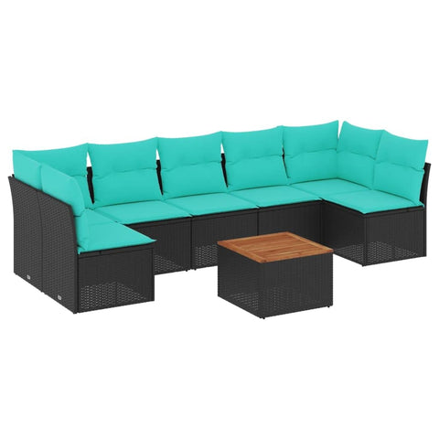 vidaXL Patio Sofa Set with Cushions 8 Piece, Outdoor Conversation Set with Storage, Patio Furniture Set, Modern Style, Black Poly Rattan