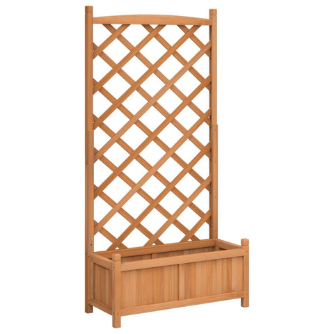 vidaXL Outdoor Wooden Brown Planter with Trellis - Solid Fir Wood, Ample Plant Space, Weather-, Ideal for Garden/Patio