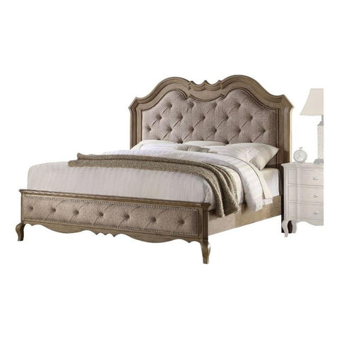 ACME Chelmsford Queen Bed - 26050Q - Beige Fabric & Antique Taupe