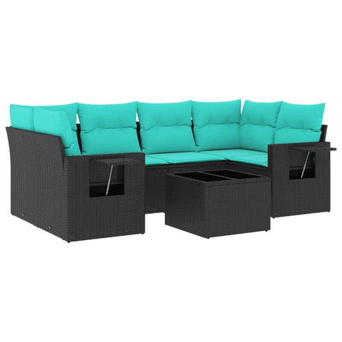 vidaXL 7 Piece Garden Sofa Set with Cushions Black Poly Rattan