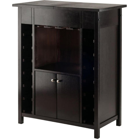 Oakestry Yukon Wine Cabinet Espresso Finish Expandable Design Featuring Built-in Stemware Storage Rack Concealed Accessory Compartment Solid Composite Wood Frame Sturdy Construction for Everyday Use
