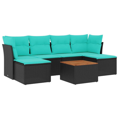 vidaXL Patio Sofa Set with Cushions 7 Piece, Outdoor Conversation Set, Patio Furniture Set for Balcony Garden, Modern Style, Black Poly Rattan