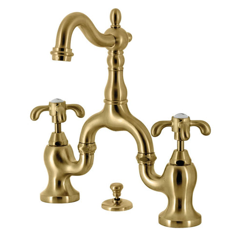 Kingston Brass KS7977TX French Country Bridge Bathroom Faucet with Brass Pop-Up, Brushed Brass