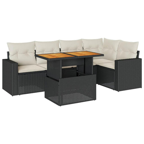 vidaXL 6 Piece Patio Sofa Set with Cushions Black Poly Rattan, Garden Sofa Set, Garden Lounge Set, Poly Rattan Sofa Set, Outdoor Sofa Set