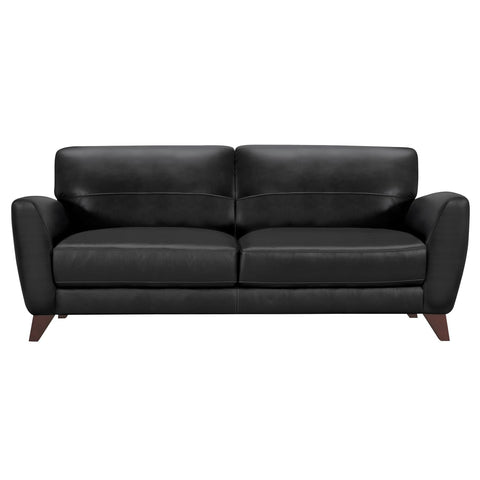 Armen Living Jedd Contemporary Sofa in Genuine Black Leather with Brown Wood Legs