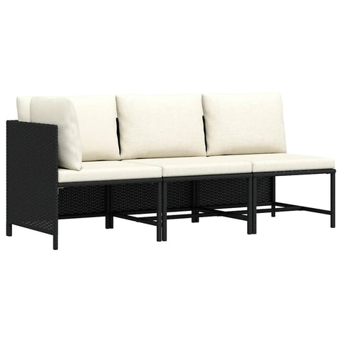 vidaXL Outdoor Patio Sofa Set - 3 Piece Rattan Construction Patio Set with Cushions in Black and Cream White