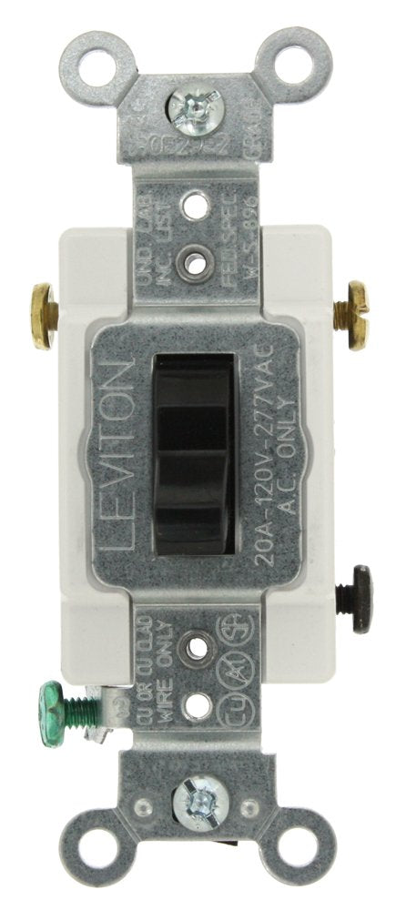 Leviton 20-Amp, 120/277-Volt, Toggle 3-Way AC Quiet Switch, Commercial Grade, Grounding, CS320-2E, Black