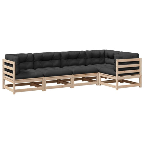 vidaXL Modular Solid Wood Garden Sofa Set 5 Piece Outdoor Seating with Cushions Grey Pine for Balcony Patios and â€“ Weather Comfortable Area Patio Furniture Lounge Sectional