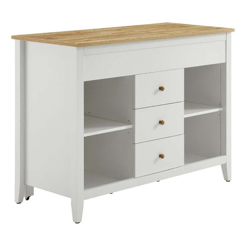 Modway Farmstead 47" Kitchen Island with Pull-Out Table in Oak White - Freestanding Small Space Modern Farmhouse Kitchen Cart with Long Counter and Kitchen Cabinet Storage