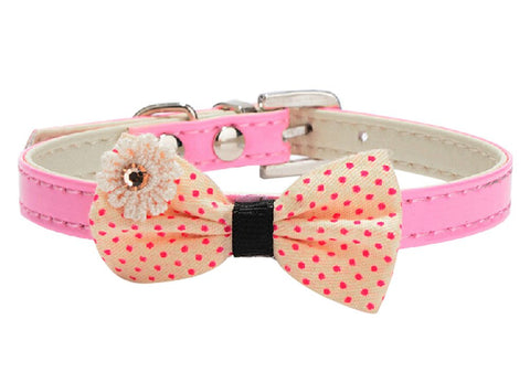PANDA SUPERSTORE Pretty Adjustable PU Bow-Ties Dog Collar Pet Collar Pink (20-26cm)