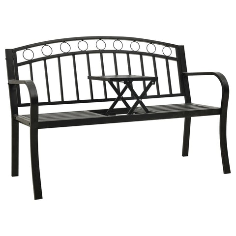 Oakestry Patio Bench with a Table 49 2 inches Steel Black Outdoor Garden Seating Furniture Weather Resistant Durable Heavy Duty Modern Backyard Porch Deck Lawn