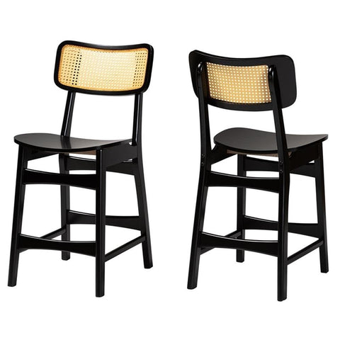 Baxton Studio Tafari 24" Wood Counter Stool in Dark Brown (Set of 2)