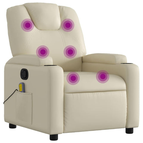vidaXL Cream Faux Leather Massage Recliner Chair - Manual Recline, Vibration Massage, Convenient Cup Holders, Durable & Comfortable - Ideal for Living Room, Home Office, Lounge
