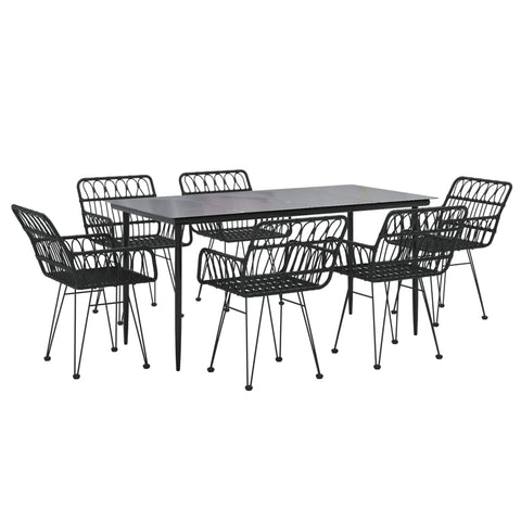 vidaXL 5-Piece Outdoor Furniture Set - Black Poly Rattan Patio Dining Set with Tempered Glass Tabletop and Comfortable Chairs