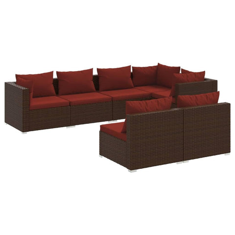 vidaXL Patio Lounge Set 7 Piece, Patio Furniture Set for Outdoor Garden, Sectional Sofa with Cushions, Corner Sofa, Brown Poly Rattan