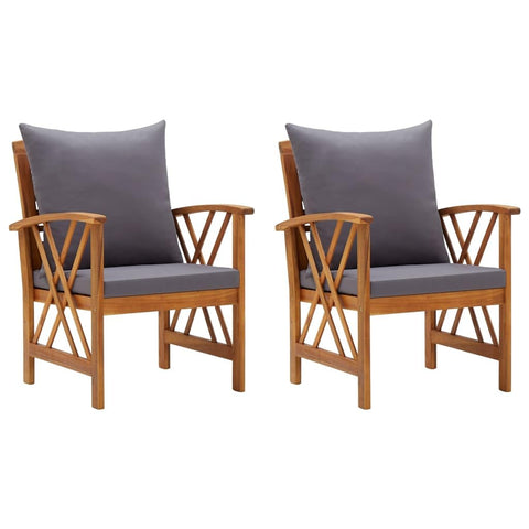 vidaXL Solid Acacia Wood Patio Chairs with Dark Gray Cushions, Wooden Garden Seating for Outdoor Spaces, 2 pcs, Elegant Slatted Design
