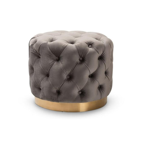 Baxton Studio Valeria Glam Gray Velvet Tufted Ottoman