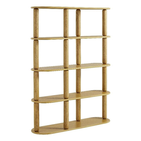 Modway Arcus 4-Tier Rounded Wood Bookshelf in Oak – Modern Oval Bookcase with Solid Wood Rods and Open Shelf Storage for Living Room, Bedroom, or Office