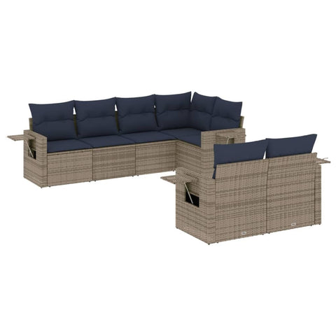 vidaXL 7 Piece Garden Sofa Set with Cushions Grey Poly Rattan