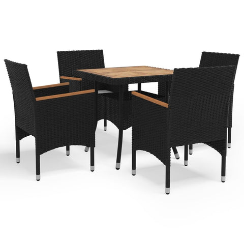 vidaXL 5 Piece Garden Dining Set Black and Brown Poly Rattan with Acacia Wood Table Comfortable Outdoor Furniture for 4 Adults Stylish Modern Design Ideal for Balconies Patios Seater Patio Balcony