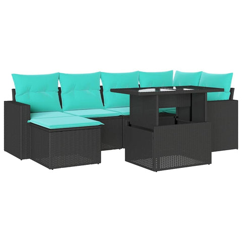 vidaXL 7 Piece Garden Sofa Set with Cushions Black Poly Rattan