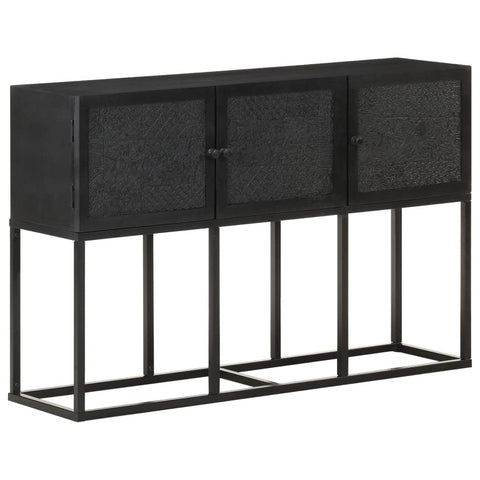 vidaXL Rustic Industrial Sideboard Cabinet 45.3X11.8X29.9 in Solid Mango Wood and Powder Coated Steel Three Doors Wooden Storage Furniture Frame Living Room Dining Home Organizer Console