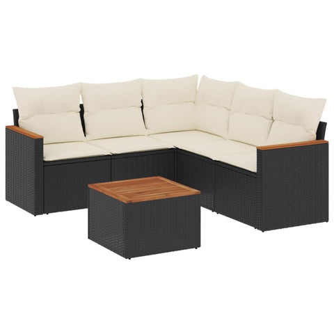 vidaXL Patio Sofa Set with Cushions 6 Piece, Outdoor Conversation Set with Storage, Patio Furniture Set, Modern Style, Black Poly Rattan