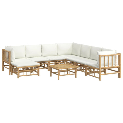 vidaXL 9 Piece Bamboo Patio Lounge Set with Cream White Cushions - Durable and Weather- Outdoor Furniture with Comfortable Seat and Back Cushions - Perfect for Garden, Yard, Patio