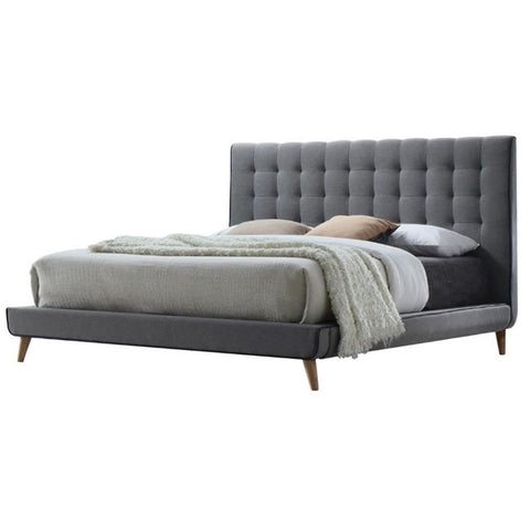 Acme Valda Upholstered Fabric Queen Platform Bed in Light Gray