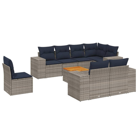 vidaXL 9 Piece Garden Sofa Set with Cushions Grey Poly Rattan