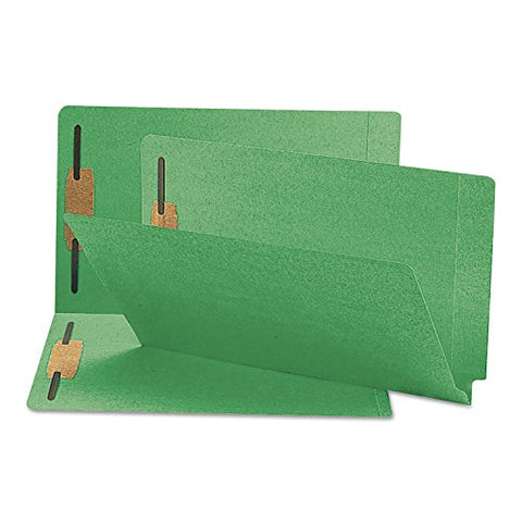 Smead End Tab Fastener File Folder, Shelf-Master® Reinforced Straight-Cut Tab, 2 Fasteners, Legal Size, Green, 50 per Box (28140)