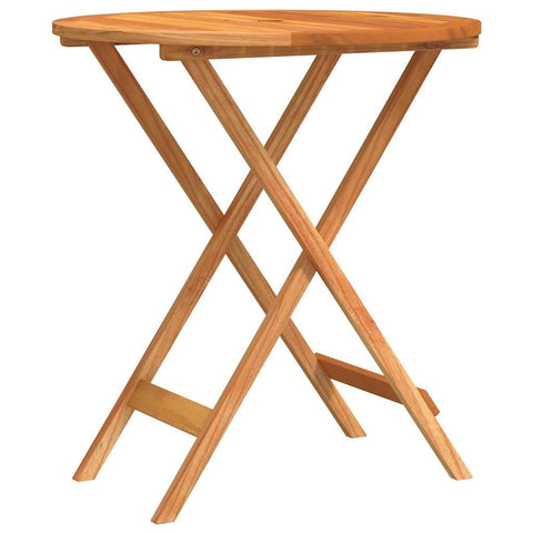 vidaXL Folding Dining Table, Round Patio Table, Solid Eucalyptus Wood Brown for 2 People with Umbrella Hole Compact Design for Garden and Patio 23.6"x23.6"x29.5"