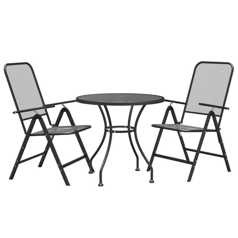 vidaXL 3-Piece Outdoor Patio Dining Set - Expanded Metal Mesh, E-Coating Finish, Reclining Chairs, Foldable for Storage, Anthracite Color