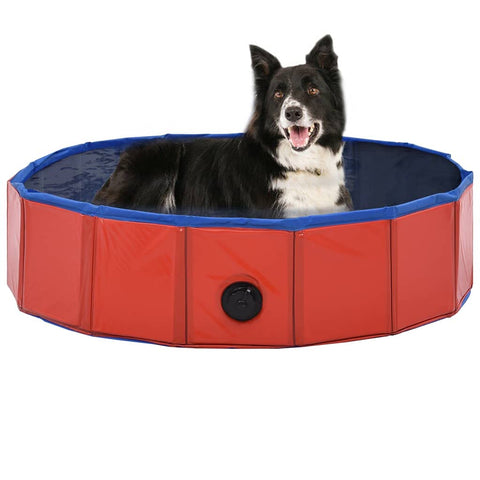 vidaXL Foldable Dog Swimming Pool - Durable PVC Material, Indoor & Outdoor Use, Anti-Slip Surface, Easy Storage - Great for Cooling Down Pets in Summer (31.5" x 7.9", Red)