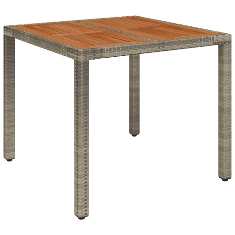 vidaXL Square Patio Table - Poly Rattan Frame with Acacia Wooden Top - Water- Outdoor Garden Table - Gray - Dimensions: 35.4"x35.4"x29.5" - Maximum Load Capacity: 242.5 lbs