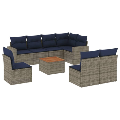 vidaXL Patio Sofa Set with Cushions 9 Piece, Outdoor Conversation Set, Patio Furniture Set for Balcony Garden, Modern Style, Gray Poly Rattan