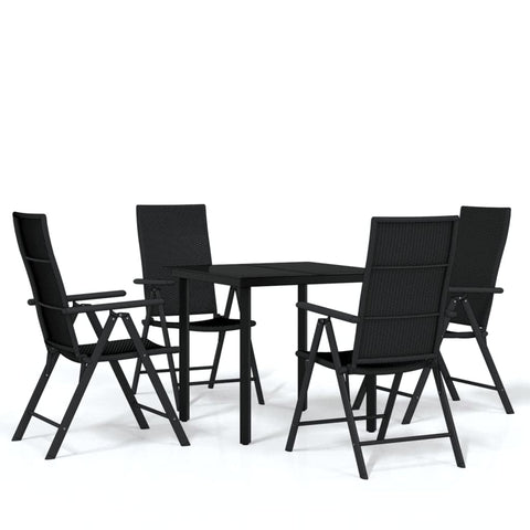vidaXL 5 Piece Outdoor Patio Dining Set - Includes Adjustable PE Rattan Chairs & Glass-Top Table - Black