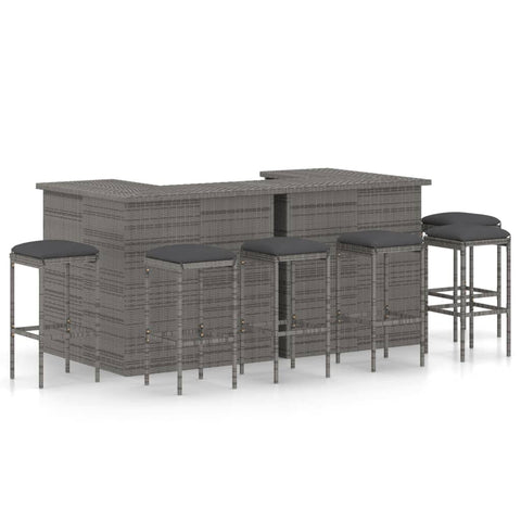 vidaXL Patio Bar Set with Cushions 8 Piece Garden Outdoor Table Chair Bistro Dining Sets Counter Height Tables Furniture Poly Rattan Gray