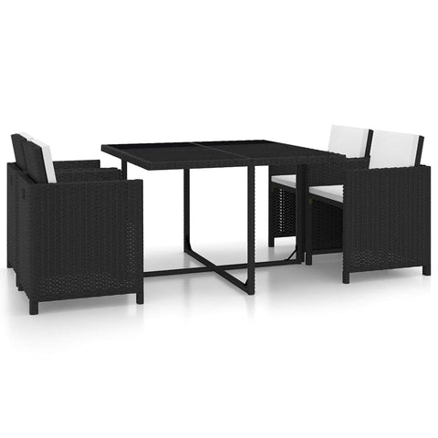 vidaXL Patio Dining Set 5 Piece, Dining Table Set with Glass Tabletop, Rattan Chairs with Cushions, Outdoor Furniture Set, Poly Rattan Black