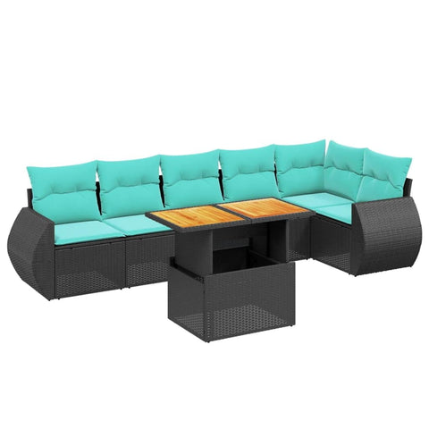 vidaXL Patio Sofa Set with Cushions 7 Piece, Outdoor Sectional Sofa Couch, Patio Conversation Set for Garden Backyard, Black Poly Rattan