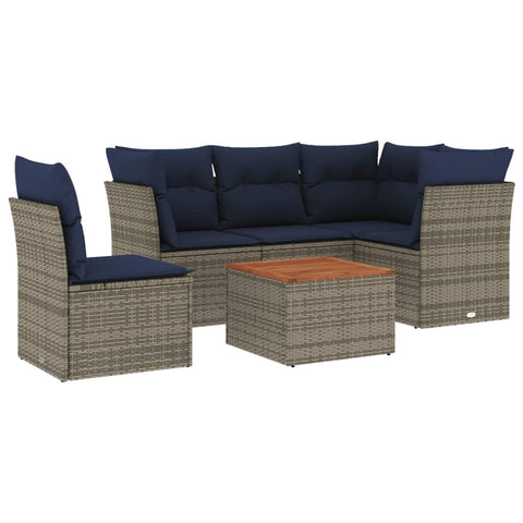 vidaXL Patio Sofa Set with Cushions 6 Piece, Outdoor Conversation Set, Patio Furniture Set for Balcony Garden, Modern Style, Gray Poly Rattan