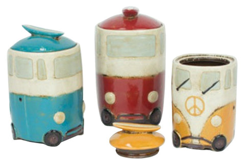 Kalalou Ceramic Van Canisters with Surfboard Handles, Set of 3, One Size, Multicolored