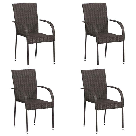 vidaXL Stackable Outdoor Patio Chairs - Set of 4 - Contemporary Poly Rattan Dining Chairs in Brown - Lightweight Garden Seating with Powder-Coated Steel Frame