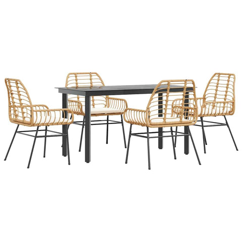 vidaXL 5 Piece Patio Dining Set - Brown PE Rattan with Cushions, Tempered Glass Tabletop - Perfect for Garden, Yard, or Patio Outdoor Furniture