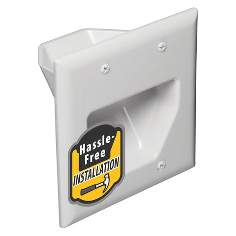 DATA COMM Electronics 45-0002-UWH 2-Gang Recessed Low Voltage Wall Plate Cable Pass Through, Conceals AV Wires Hider Behind Wall-Mounted TV, Home Theater, Up/Down Orientation, ABS Plastic, Ultra White