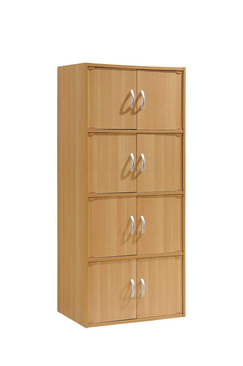 Hodedah 4-Shelf, 8-Door Bookcase Cabinet in Beech