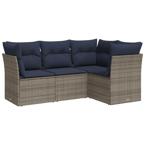 vidaXL Patio Sofa Set with Cushions 4 Piece, Outdoor Conversation Set, Patio Furniture Set for Balcony Garden, Modern Style, Gray Poly Rattan